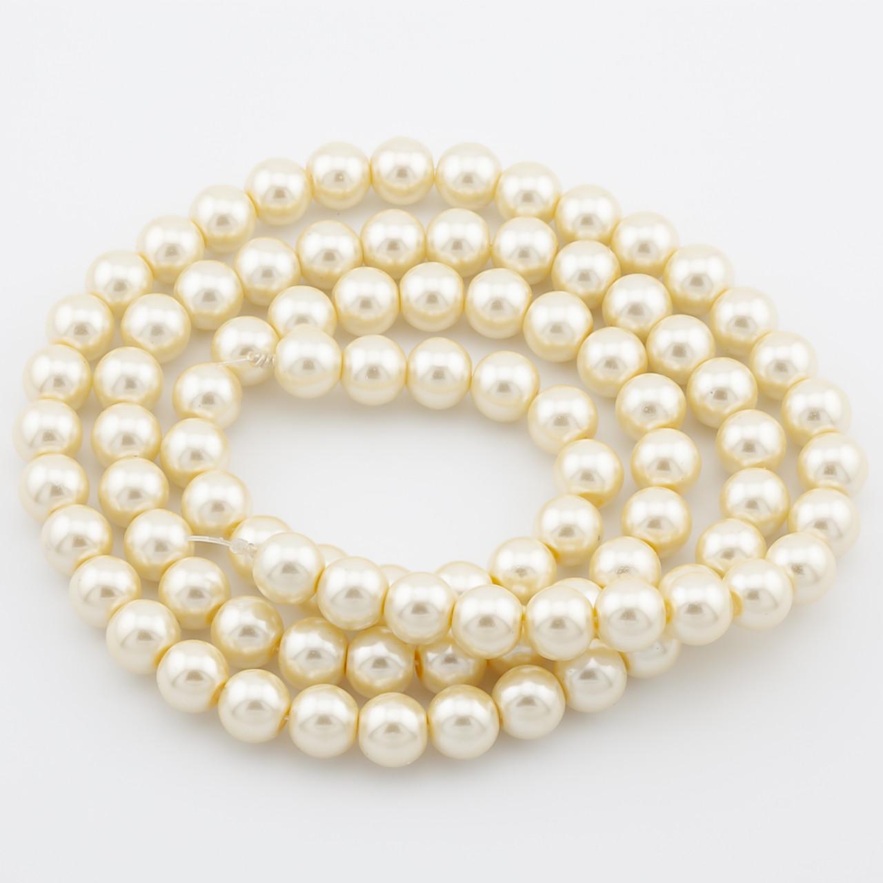 Бусины стеклянные на нитке под жемчуг 10 мм 80 см 90 шт. Желтый нежный (БЖ0010ш61)