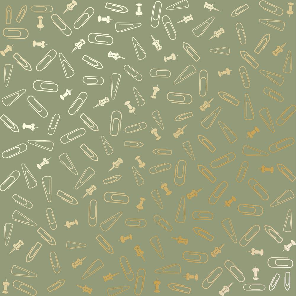 Лист паперу односторонній Golden Drawing pins and paperclips з фольгуванням 30,5х30,5 см Olive