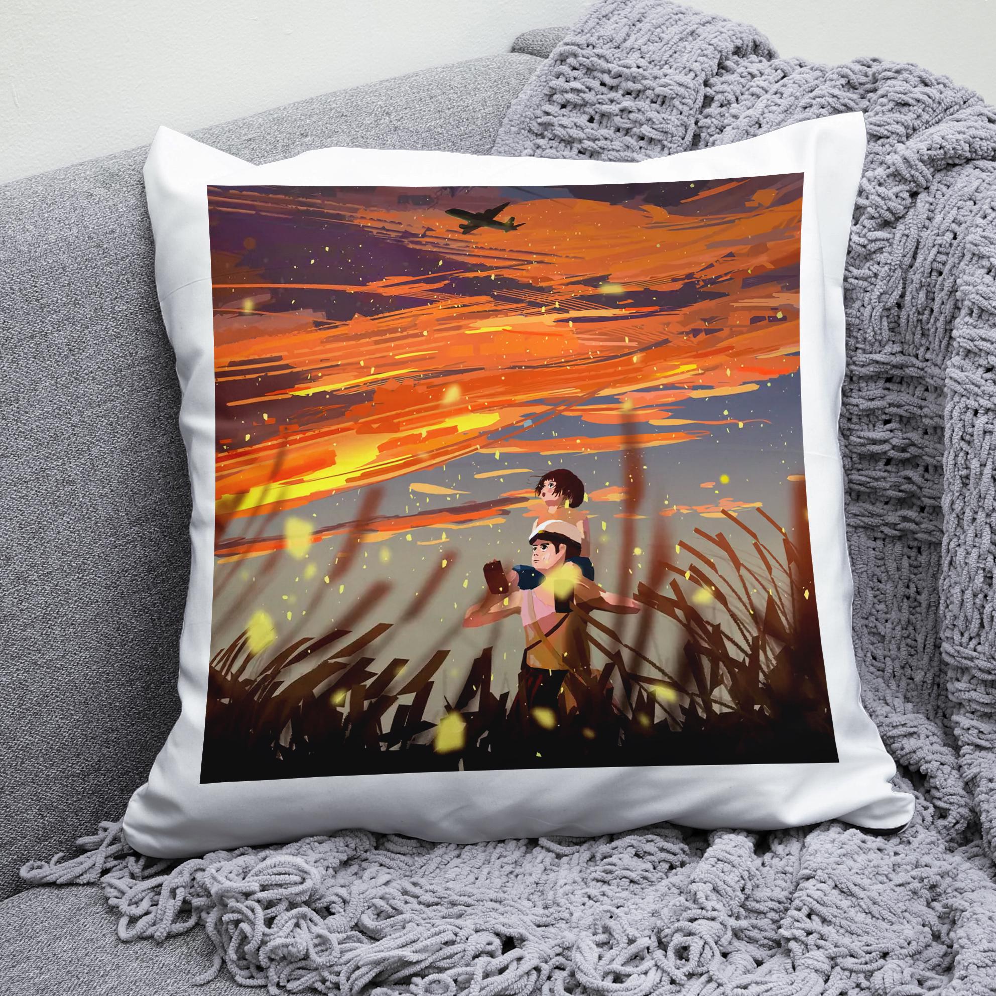 Плюшевая подушка квадрат с принтом аниме Могила светлячков Hotaru no Haka Grave of the Fireflies