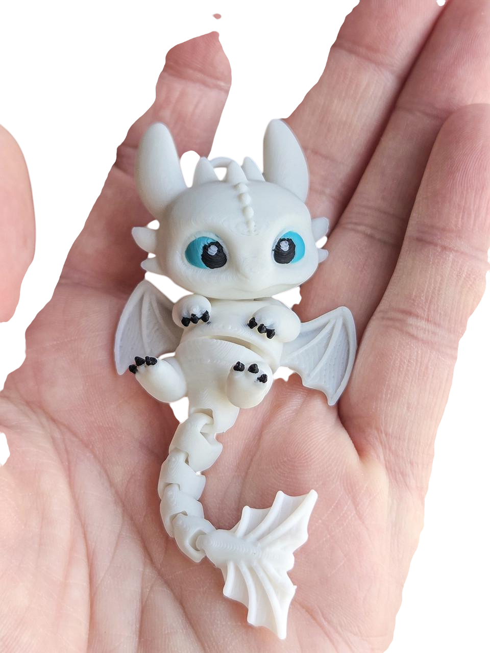 Фиджет-брелок Светлая фурия гибкий дракон Articulated Light Fury Dragon Keychain 10 см 3D-печать