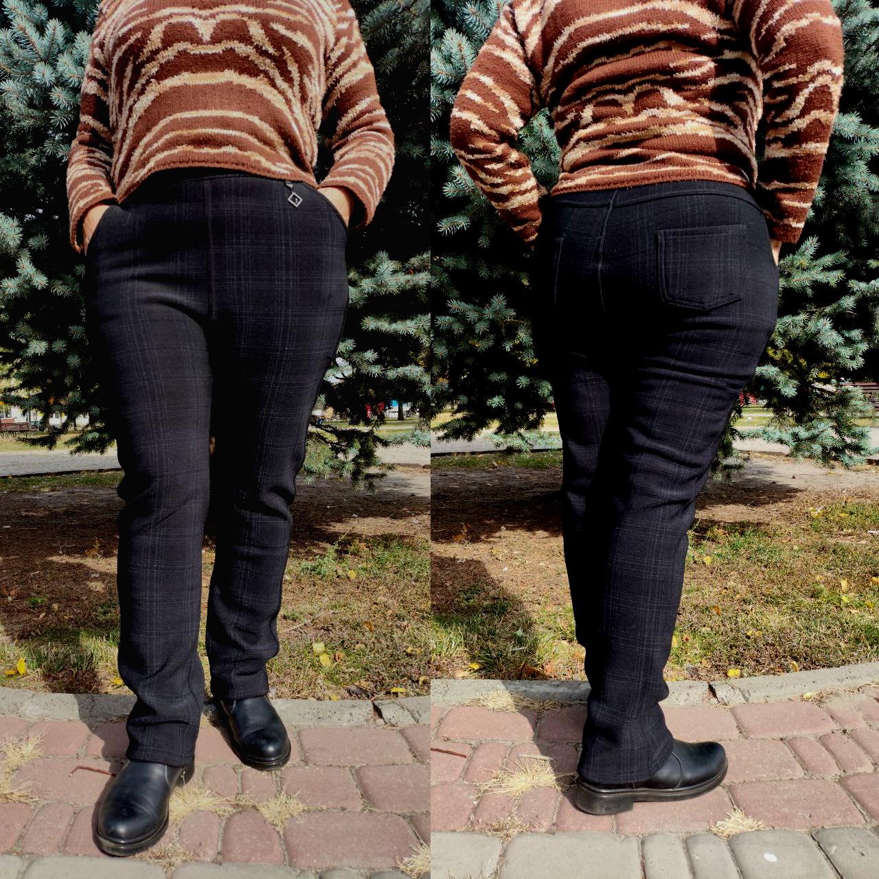 Штани жіночі в клітинку 2111 теплі на флісі р. 52 Чорний (2772445987) - фото 6