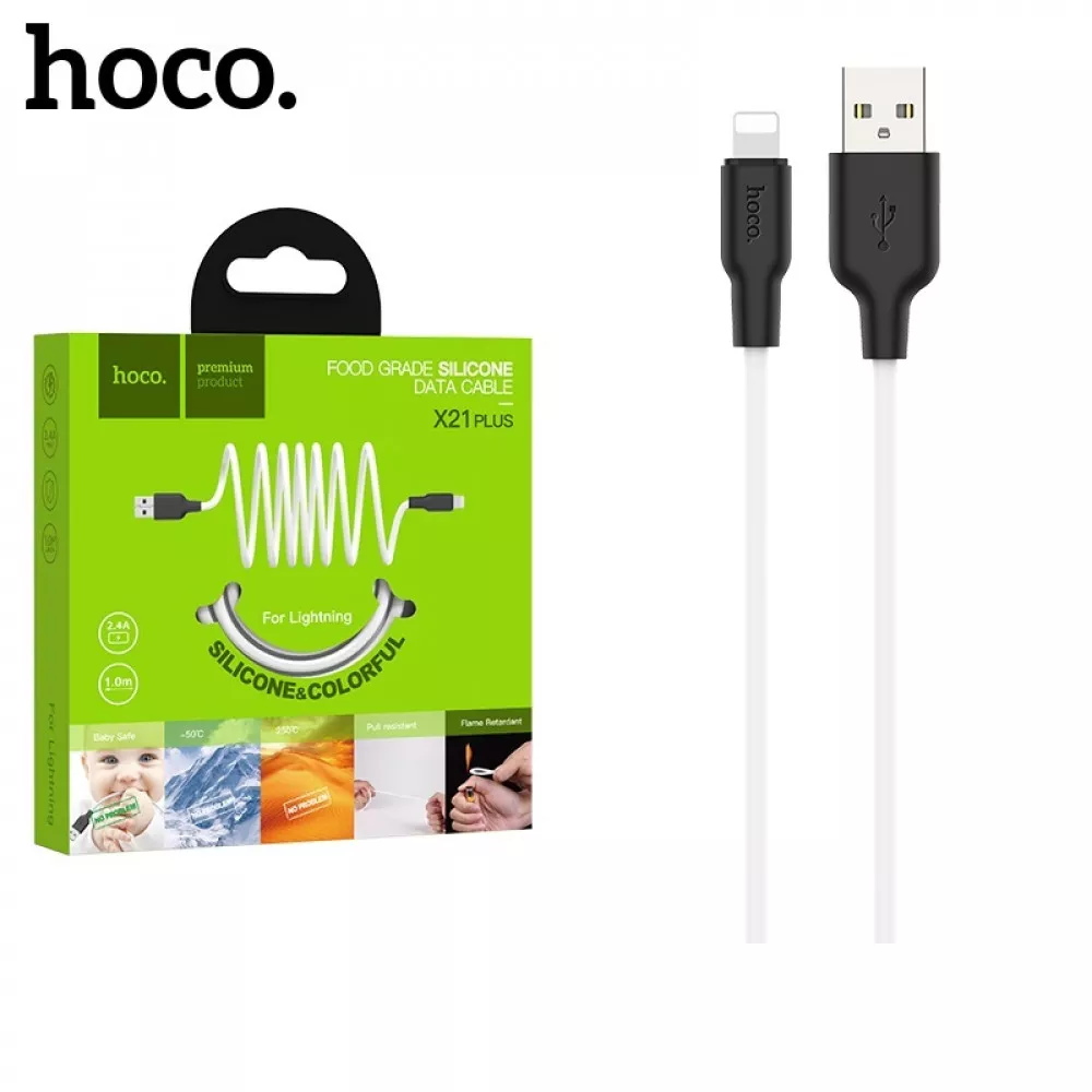 Кабель для зарядки Hoco X21 Plus Silicone USB на Lightning + 2,4 А обплетення TPE Чорний/Білий (657657577) - фото 3