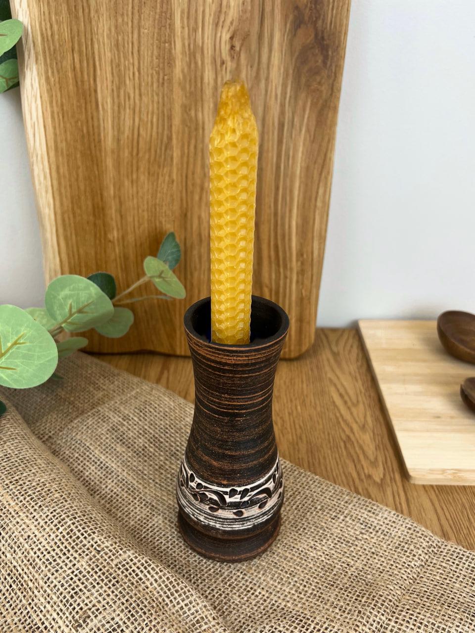 Подсвечник керамический глиняный резной ангоб (3001-1) - фото 4