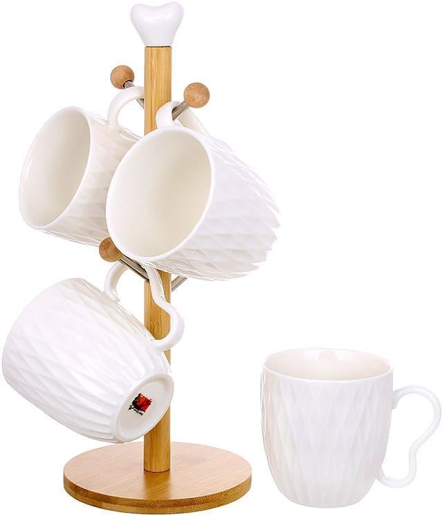 Набор чайный Ceram-Bamboo Romb 4 чашки на деревянной стойке 300 мл