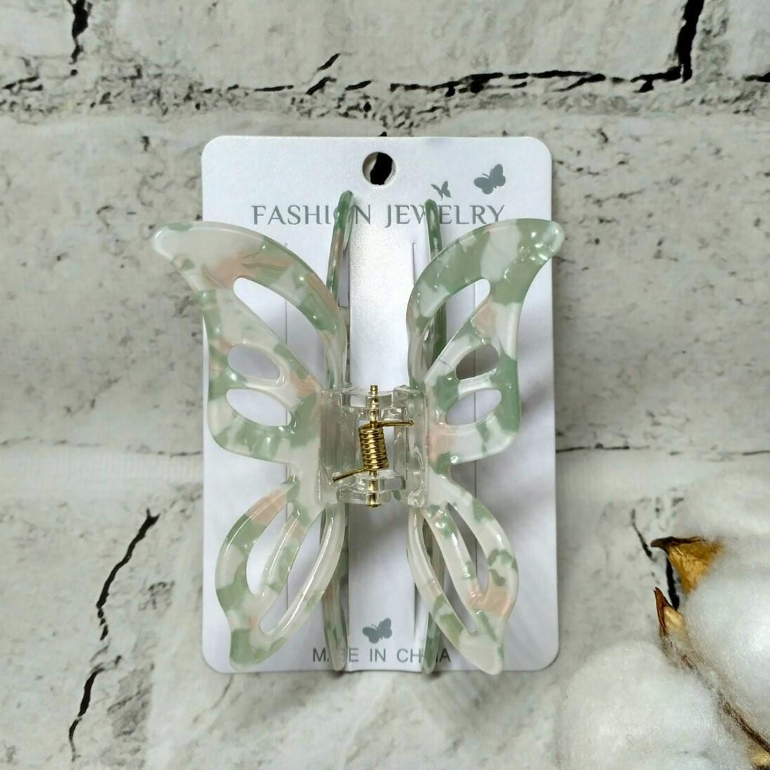 Краб для волос Бабочка ажурные крылья перламутр заколка зажим 7,5х6 см Зеленый (182018-1)