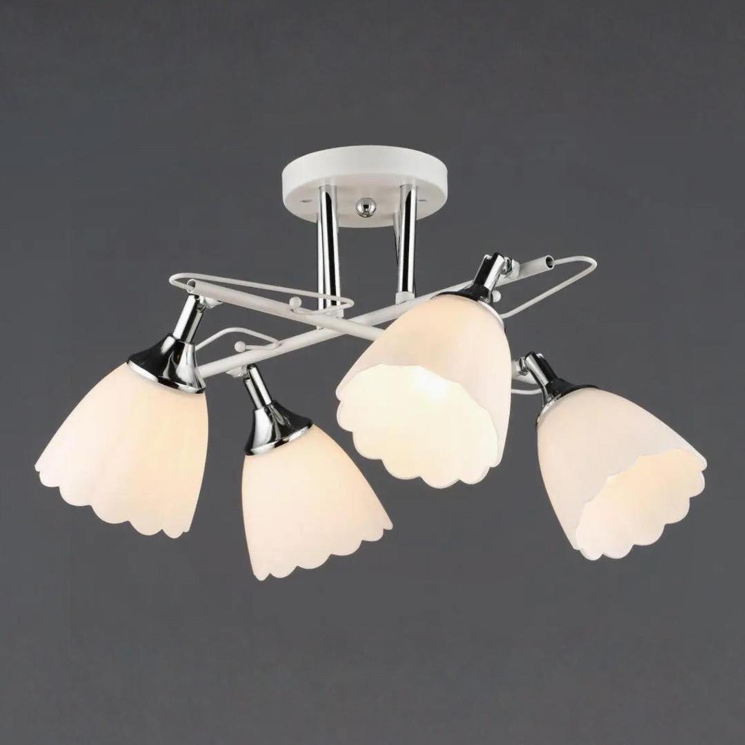 Люстра Sirius на четыре стеклянных плафона под лампу Е27 Белый/Хром (B N6684/4 WT+CR)