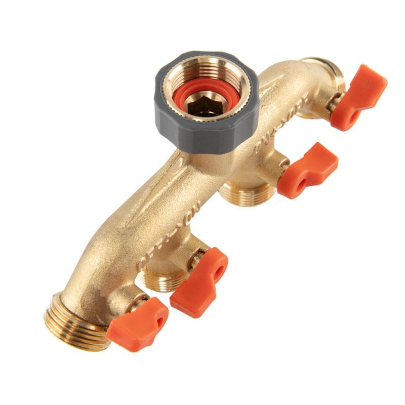 Коллектор Brass Soft 4-ходовой с клапанами РЗ 3/4" соединение с краном РВ 3/4" латунь (BR-S3034) - фото 2