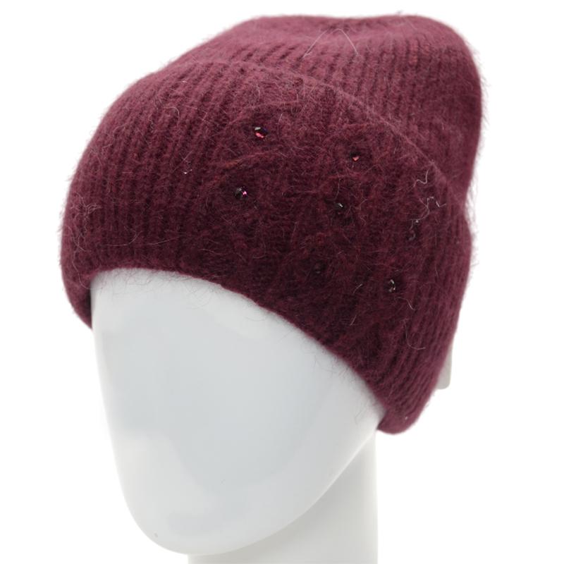 Шапка ангоровая женская с отворотом утепленная флисом Novita Крокус с узором украшена стразами Марсала - фото 1 Шапка ангоровая женская с отворотом утепленная флисом Novita Крокус с узором украшена стразами Марсала - фото 1
