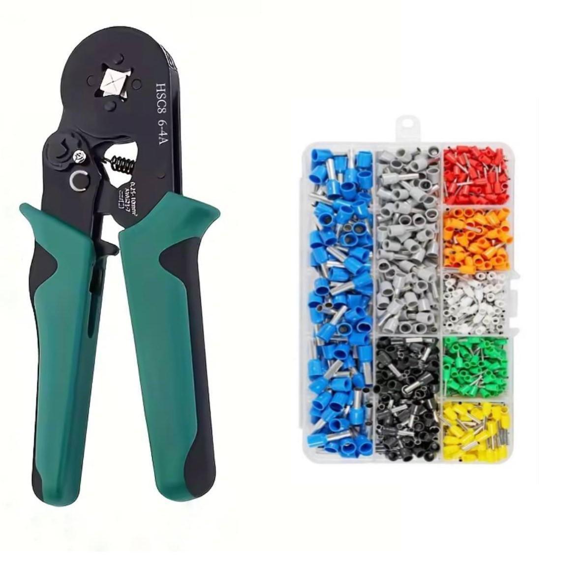 Комплект для обтиску кліщі 6-4A Зелений/набір накінечників-гільз 800 шт. 0,5-10 кв. мм (Е051305з-50692)