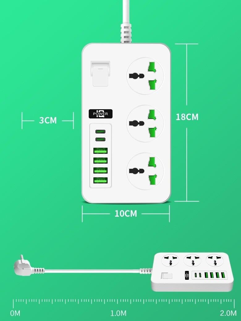 Удлинитель IQPOWER T09 PD 3 розетки/4 USB/2 TIPE C 2 м Белый (11f82dd7) - фото 2