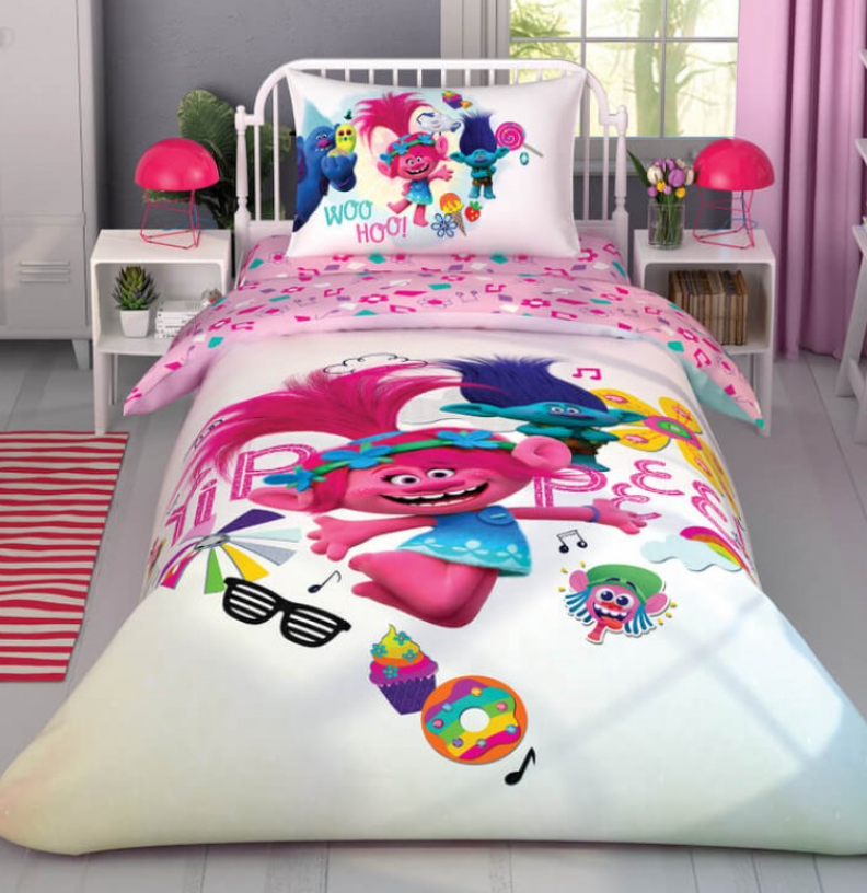 Постельное белье подростковое Tac Disney Trolls Color Party ранфорс полуторное