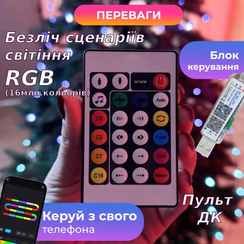 Светодиодная гирлянда Lem Berger с кольцом на елку 10 нитей/2 м 200 LED/RGB музыкальная пульт/питание от USB (4009066) - фото 3