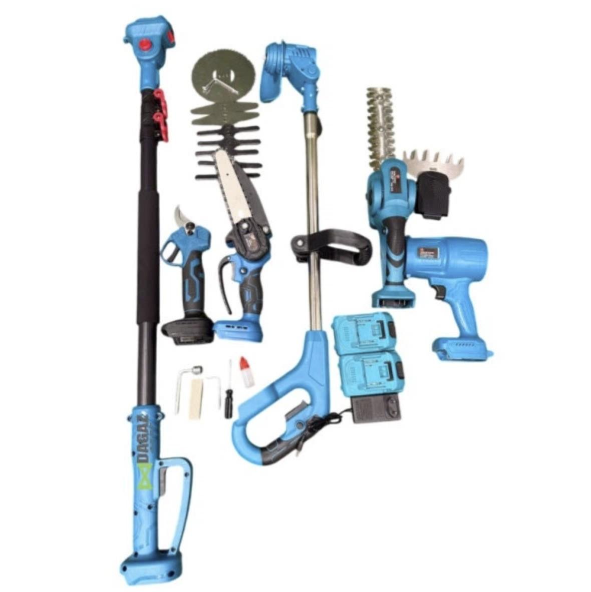 Садовый набор аккумуляторный KRAFFTEC секатор/мини-пила/триммер/воздуходувка/удлинитель/кусторез 48V 4в1 (56766в1) - фото 7