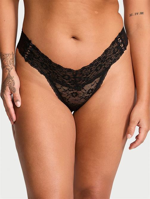 Трусики кружевные Victoria’s Secret Logo Cotton Thong Panty S Черный (26815255)