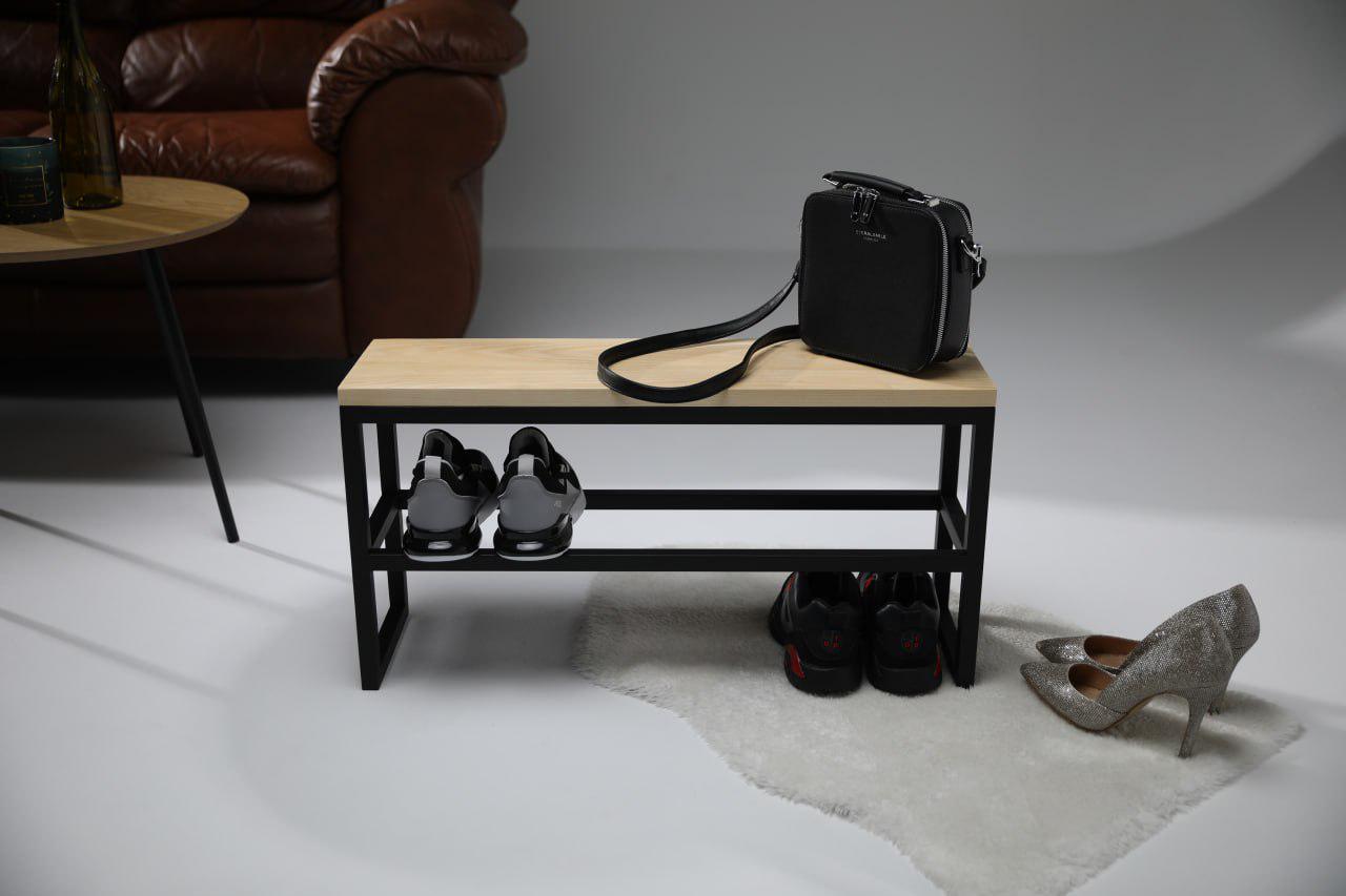 Банкетка для прихожей из металла и дерева лофт 100х20х36 см (ML-5.7)