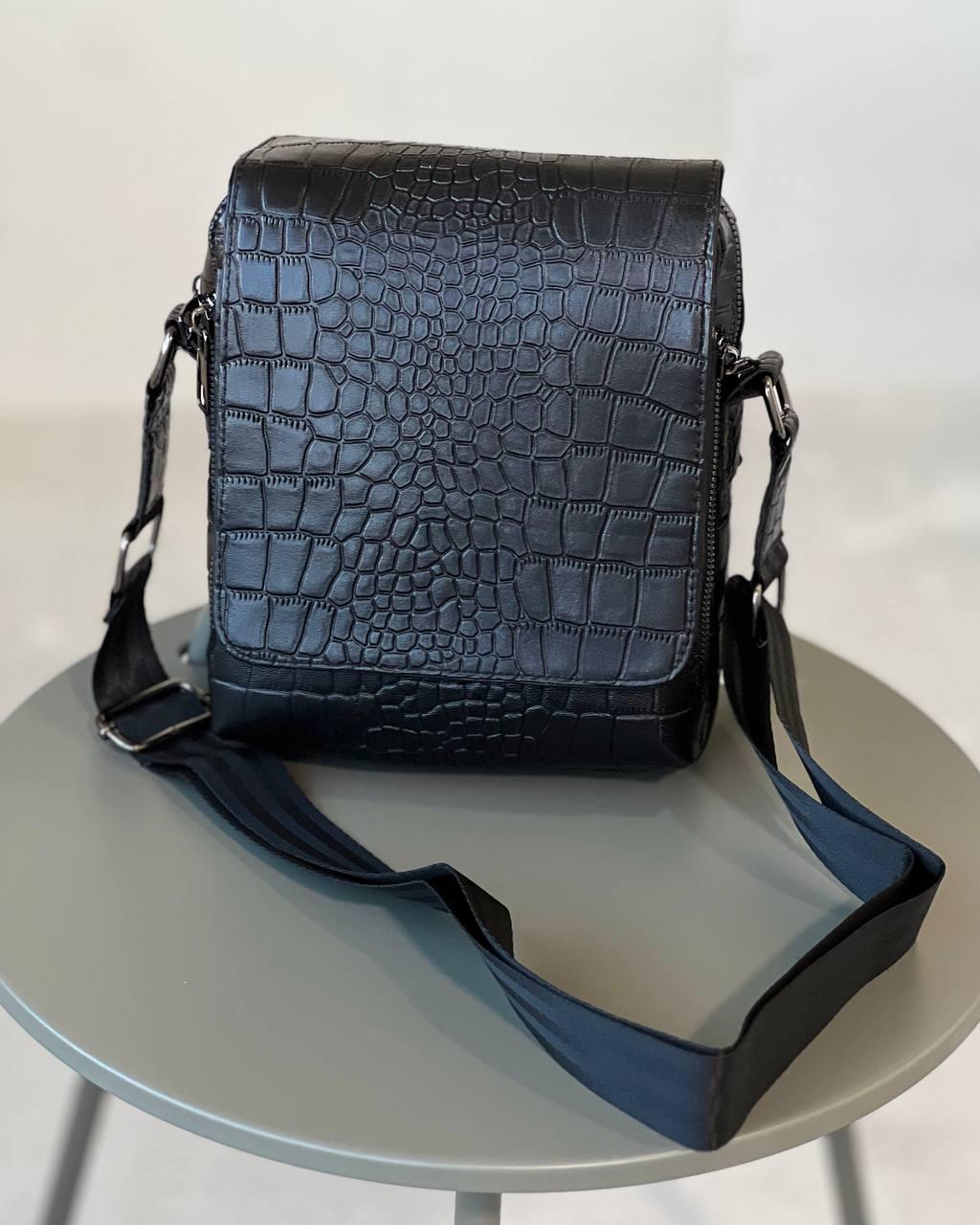 Сумка мужская 303010 тисненая натуральная кожа Черный