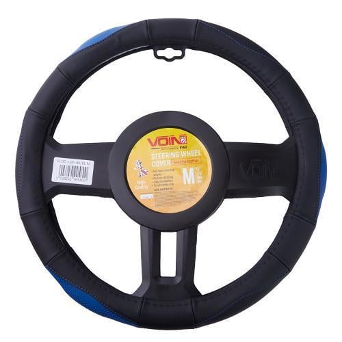 Чехол для руля VLOD-L285 BK BL M БО перфорированная кожа Черно-синий (2437348934)