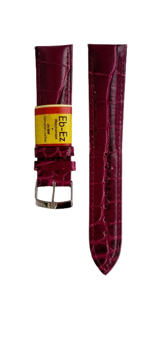 Ремешок кожаный для часов крокодил 20х175 мм Бордовый (2452)