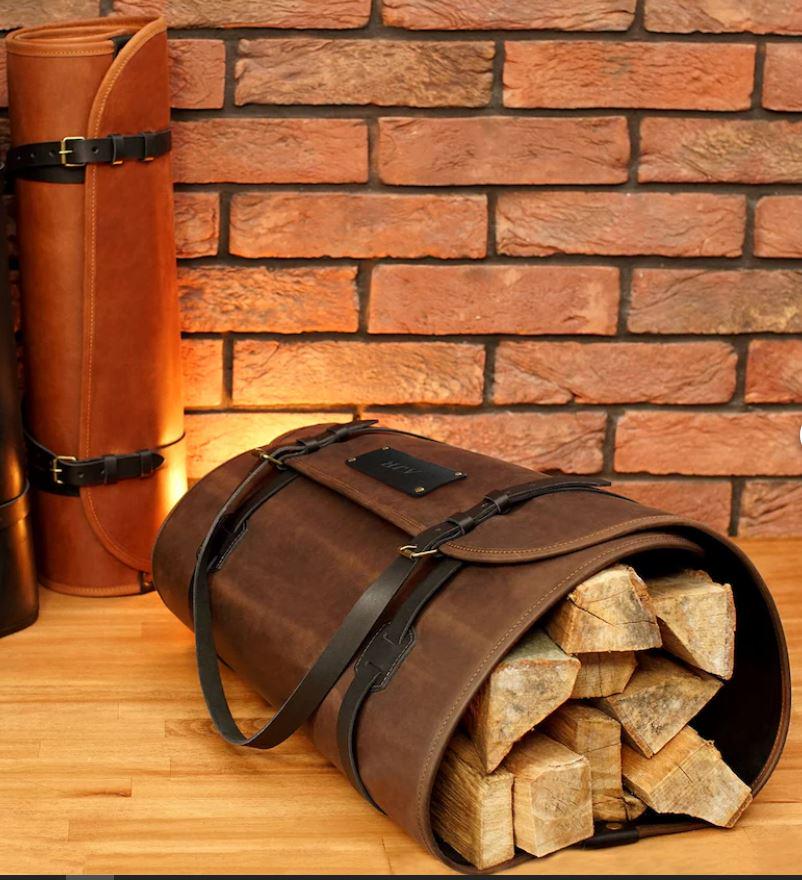 Сумка для дров переносна шкіряна Темно-коричневий (946)