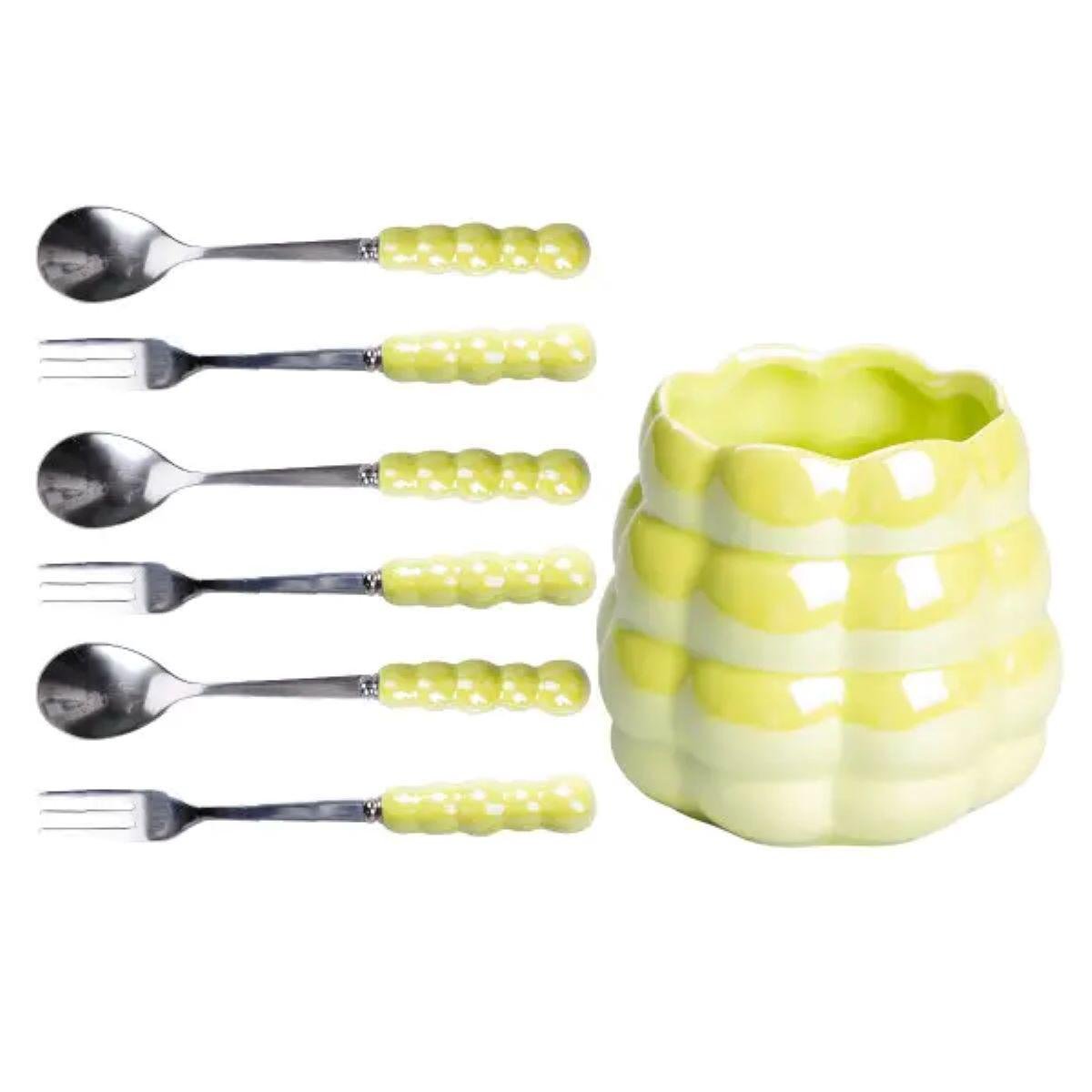 Набір десертних виделок і ложок на 3 персони з підставкою 7 пр. Зелений - фото 2 Набір десертних виделок і ложок на 3 персони з підставкою 7 пр. Зелений - фото 2