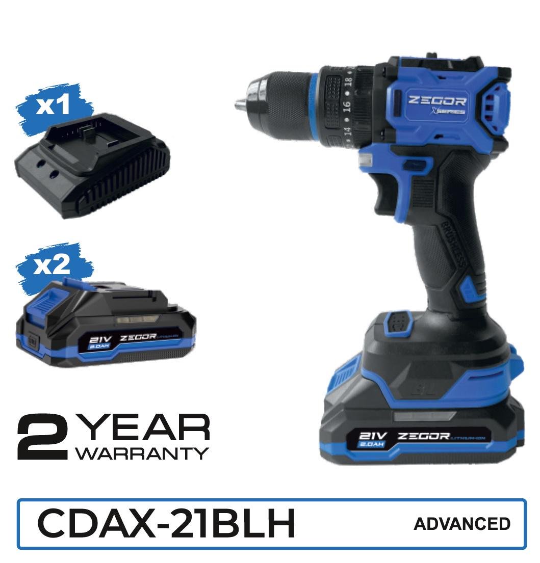 Шуруповерт ударний акумуляторний безщітковий Zegor CDAX-21BLH/21В/2 швидкості/2 батареї 21В 2Ач/реверс/підсвічування/кейс - фото 8