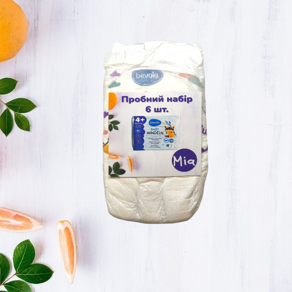 Підгузки bevola 4+ 8-15 кг пробний набір 6 шт. Підгузки bevola 4+ 8-15 кг пробний набір 6 шт.