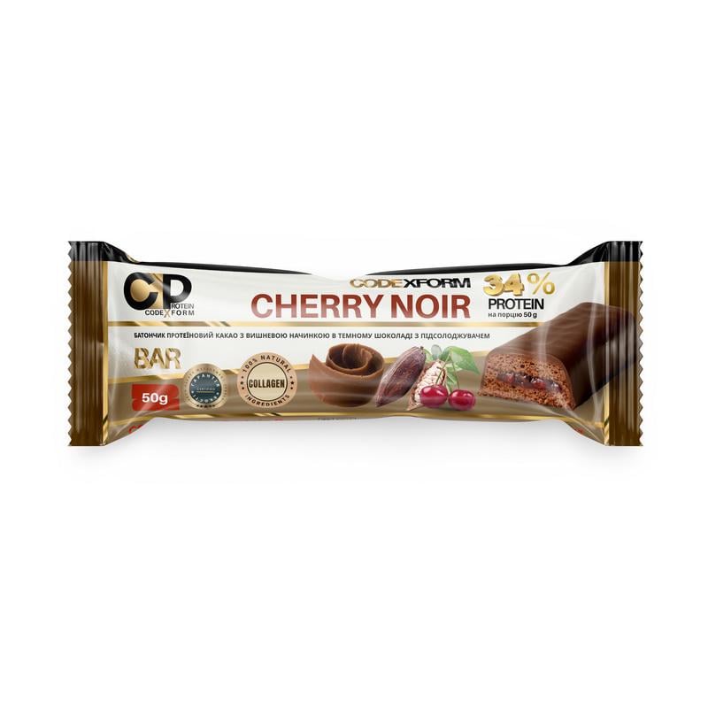 Протеиновый батончик 17 г білка без добавленного сахара CODEXFORM 34% Protein Bar 50 г Вишня нуар