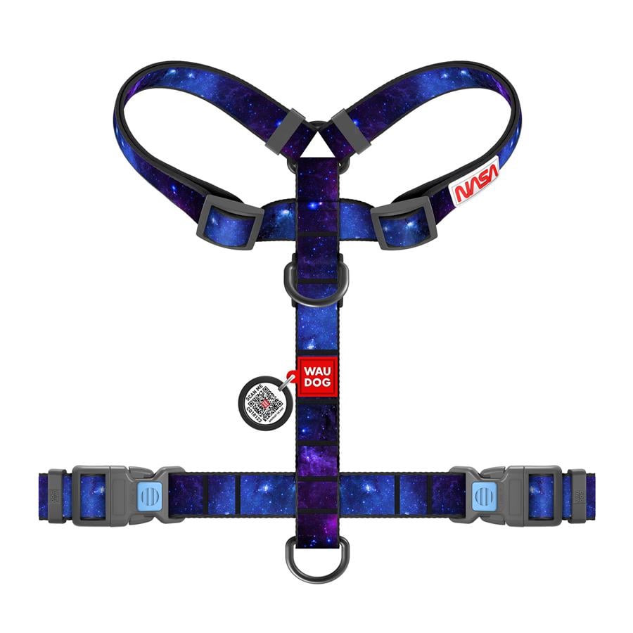 Шлейка для собак с QR-паспортом Waudog NASA21 Nylon анатомическая H-образная с пластиковым фастексом M 20 мм A 38-60 см/B 46-60 см Blue (344-0148) - фото 2 Шлейка для собак с QR-паспортом Waudog NASA21 Nylon анатомическая H-образная с пластиковым фастексом M 20 мм A 38-60 см/B 46-60 см Blue (344-0148) - фото 2