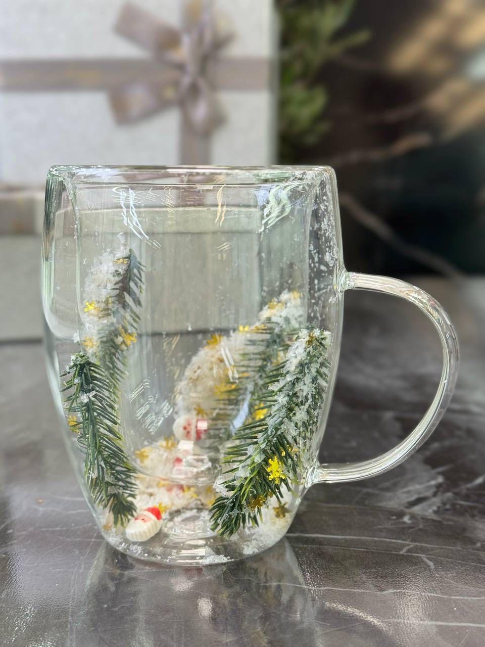 Кружка термостеклянная новогодняя Рождественский Санта для чая/кофе/глинтвейна 300 мл (8030-542)