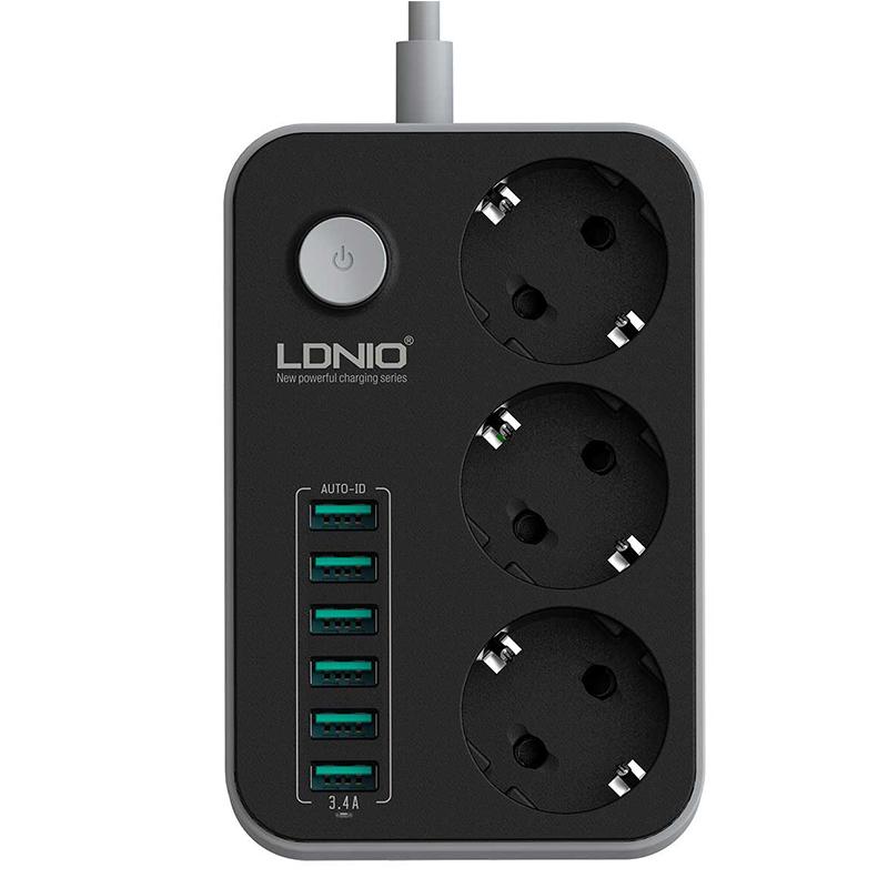 Фільтр-подовжувач LDNIO SE3631 мережевий 3 розетки 2500 W 10A/6 USB 2 м Black/White - фото 3