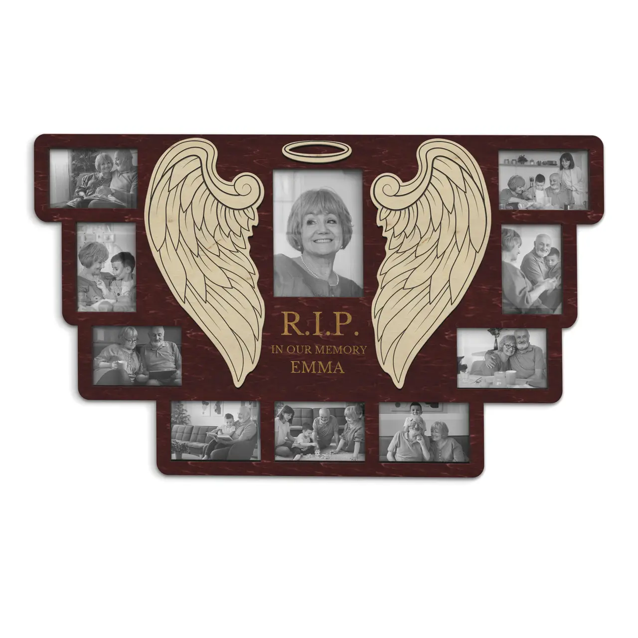 Колаж із пам'ятних фотографій з написом Спочивай з миром Бордовий (rip_wings_collage-3) - фото 1