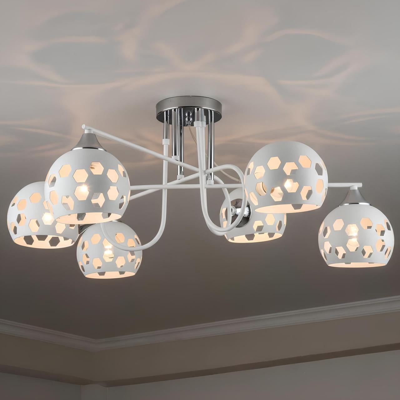 Люстра Sirius на шесть плафонов с перфорациями под лампу Е27 Белый/Хром (B A4244/6 WT+CR)