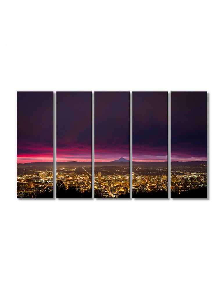 Картина модульна Рожеве небо і нічне місто 5 модулів 120x180 см Картина модульна Рожеве небо і нічне місто 5 модулів 120x180 см