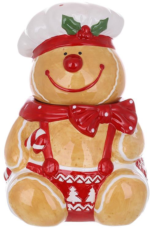 Банка для сладостей Пряничный Повар 1600 мл Коричневый с красным