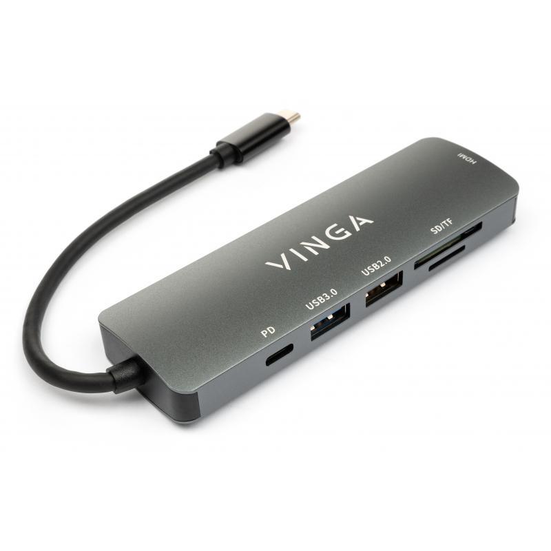 Концентратор USB-хаб Vinga 6в1 USB Type-C 3.1 to HDMI/USB3.0+USB 2.0/SD/microSD+PD (VHC6) - фото 2