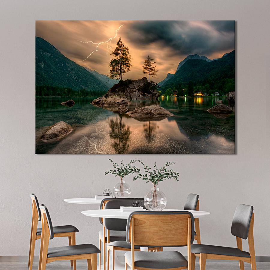 Картина природа Молния над горным озером 80x54 см (A1113-1)
