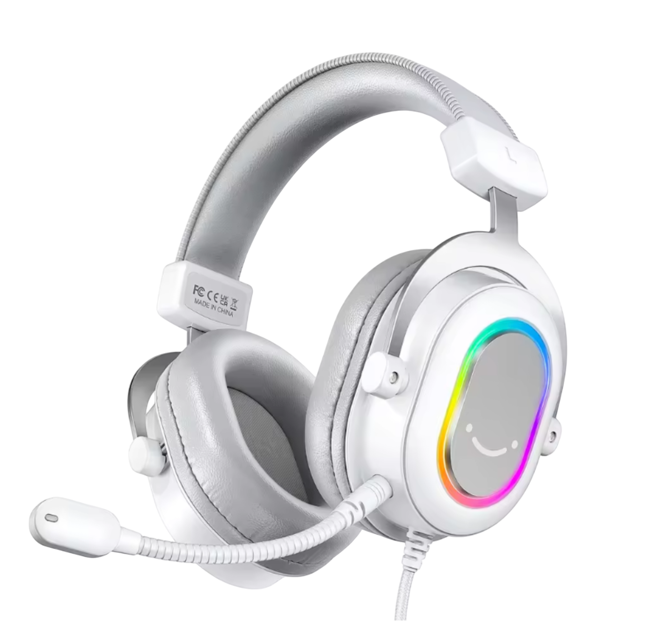 Наушники Fifine H6 с RGB подсветкой и съемным микрофоном White Наушники Fifine H6 с RGB подсветкой и съемным микрофоном White