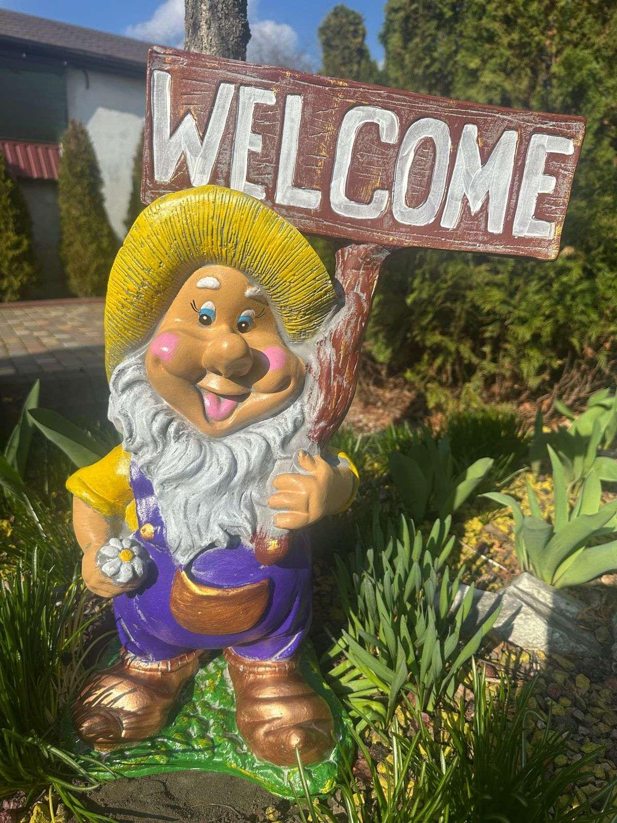 Фигура садовая Гном WELCOME гипс ручная работа