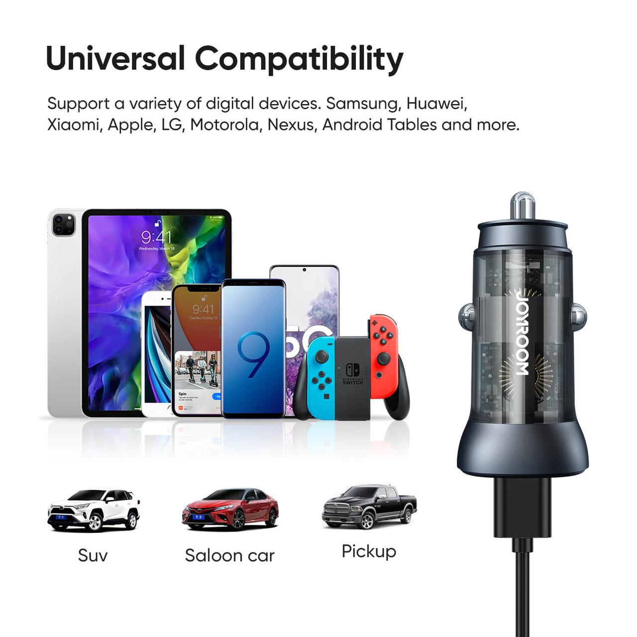 Автомобильное зарядное устройство Joyroom Intelligent LED Fast Car Charger C-A17 PD/QC 48W 3A (2c6c9d5e) - фото 5