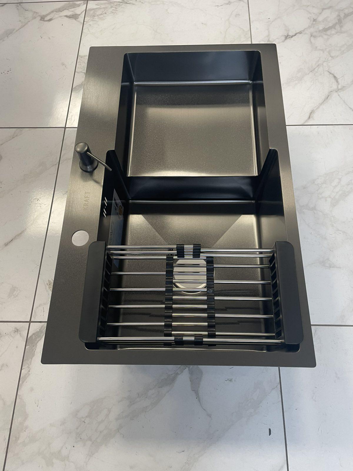 Мийка для кухні Kraft 7848 АL ліва з гнучким краном/сифоном/кошик/дозатор - фото 10