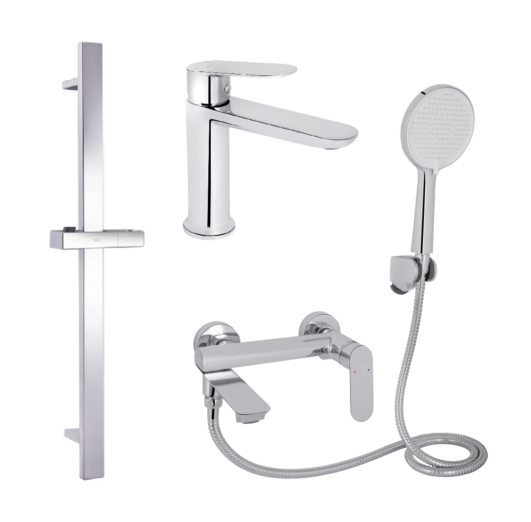 Комплект смесителей Qtap Evia для ванной 3в1 умывальник/ванная/душевая стойка с ручным душем Хром (4757847576)