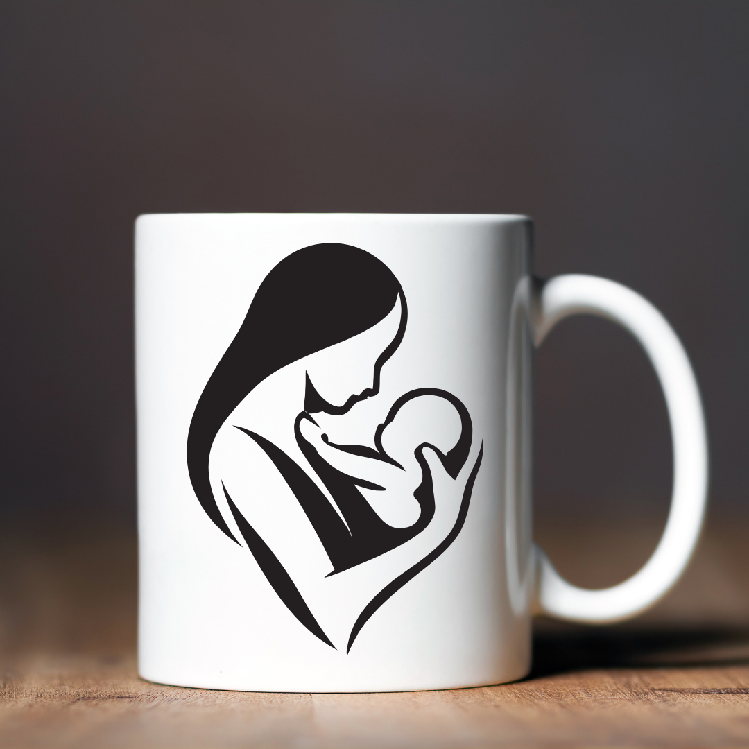 Чашка керамічна глянцева Мама і малюк 330 мл Білий (001520)