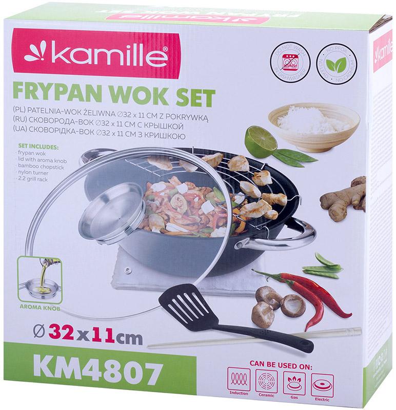 Казан чавунний Wok 4,5 л з антипригарним покриттям і аромо-кришкою (KM-4807MR) - фото 8