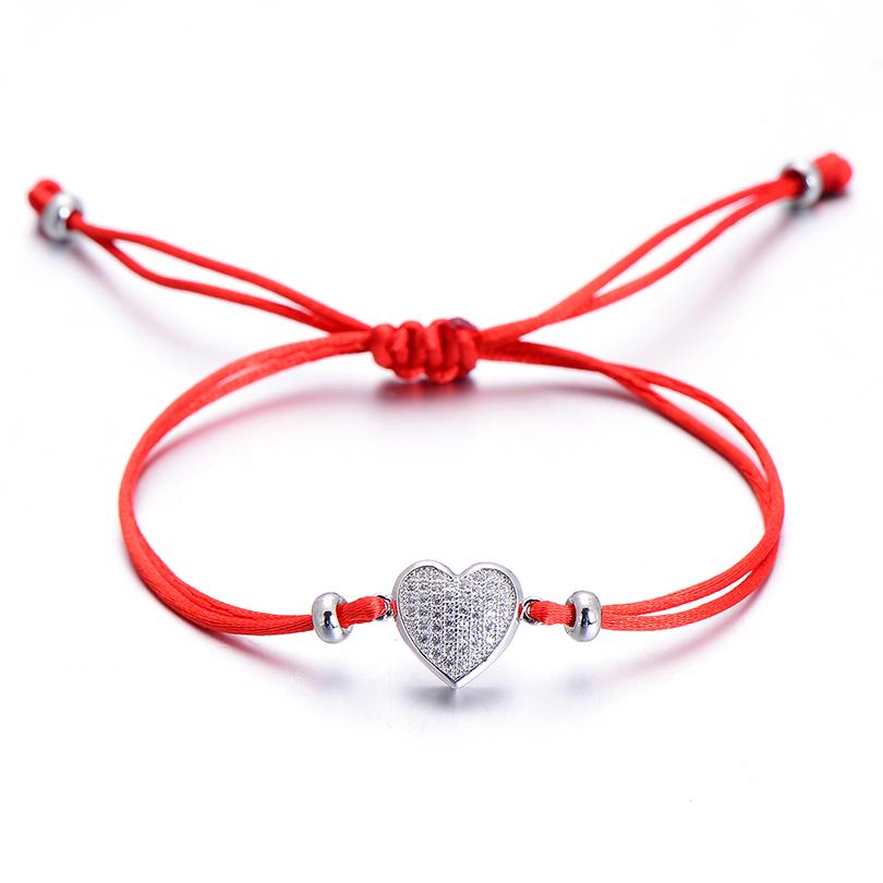 Браслет-нить на руку оберег Сердце с камнями регулируется Красный (BR-012) Браслет-нить на руку оберег Сердце с камнями регулируется Красный (BR-012)