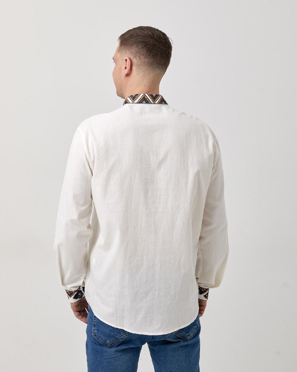Вышиванка мужская с геометрическим орнаментом ESQ B001 с длинным рукавом M Белый - фото 4 Вышиванка мужская с геометрическим орнаментом ESQ B001 с длинным рукавом M Белый - фото 4