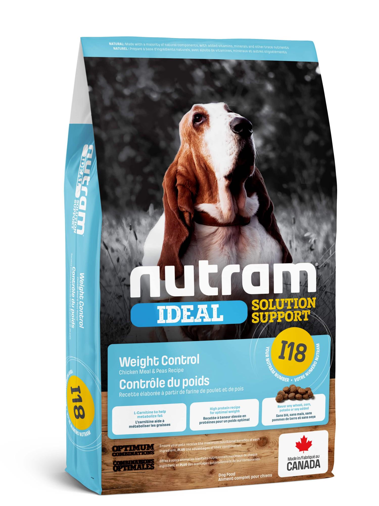 Корм сухой для взрослых собак склонных к ожирению Nutram I18 Dog Weight Control с курицей/шлифованной ячменем и горошком 2 кг (067714102413)