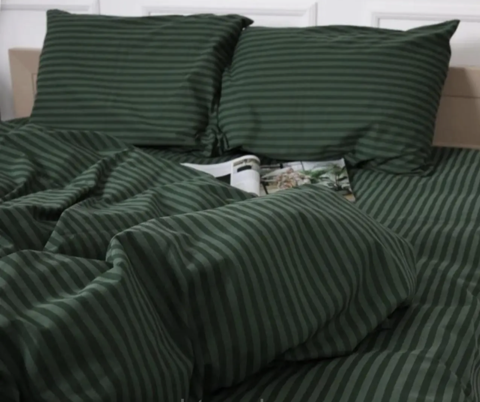 Комплект постільної білизни Gold В смужку полуторний Темно-зелений (bz292) - фото 1 Комплект постільної білизни Gold В смужку полуторний Темно-зелений (bz292) - фото 1