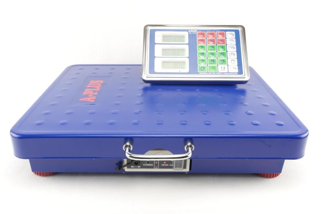 Торгівельні ваги підлогові електронні А-Плюс 1646 з WI-FI/акумулятором та дисплеєм до 300 кг 51х41х4,5 см Синій (784779055)