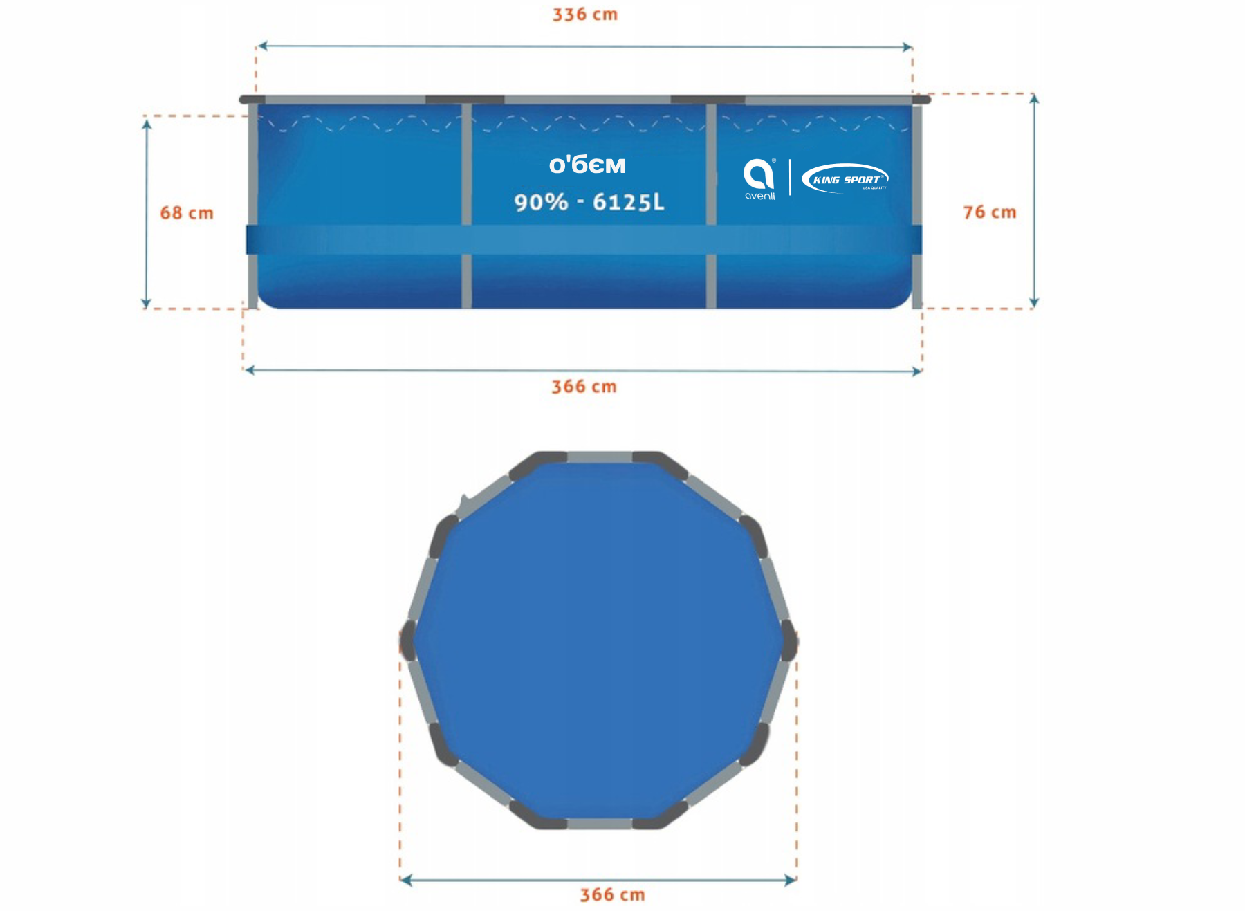 Бассейн каркасный садовый Avenli 15в1 366x76 см (1544196002) - фото 10 Бассейн каркасный садовый Avenli 15в1 366x76 см (1544196002) - фото 10