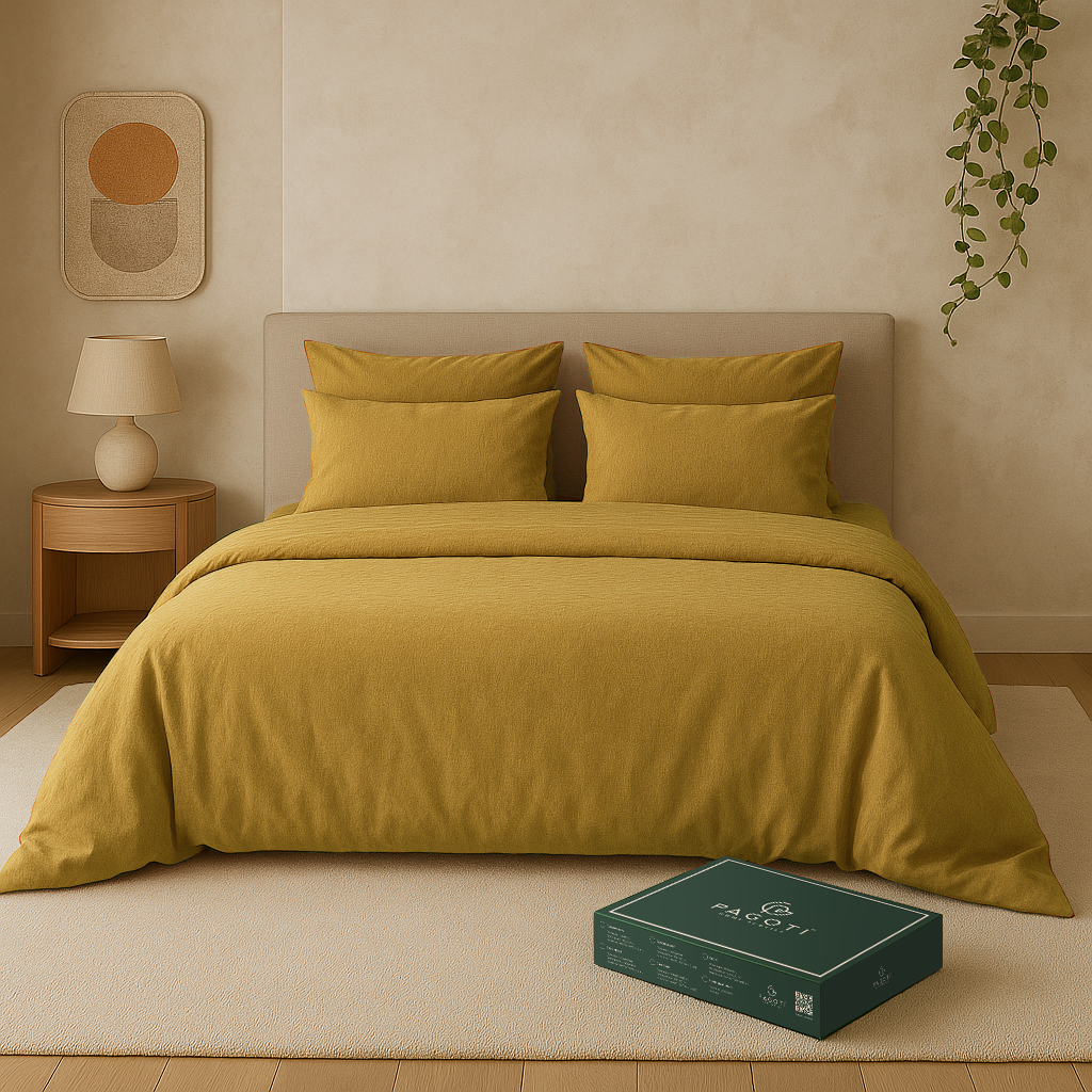 Комплект постільної білизни PAGOTI Natura варена бавовна king size / 2х50х70 см Медово-жовтий